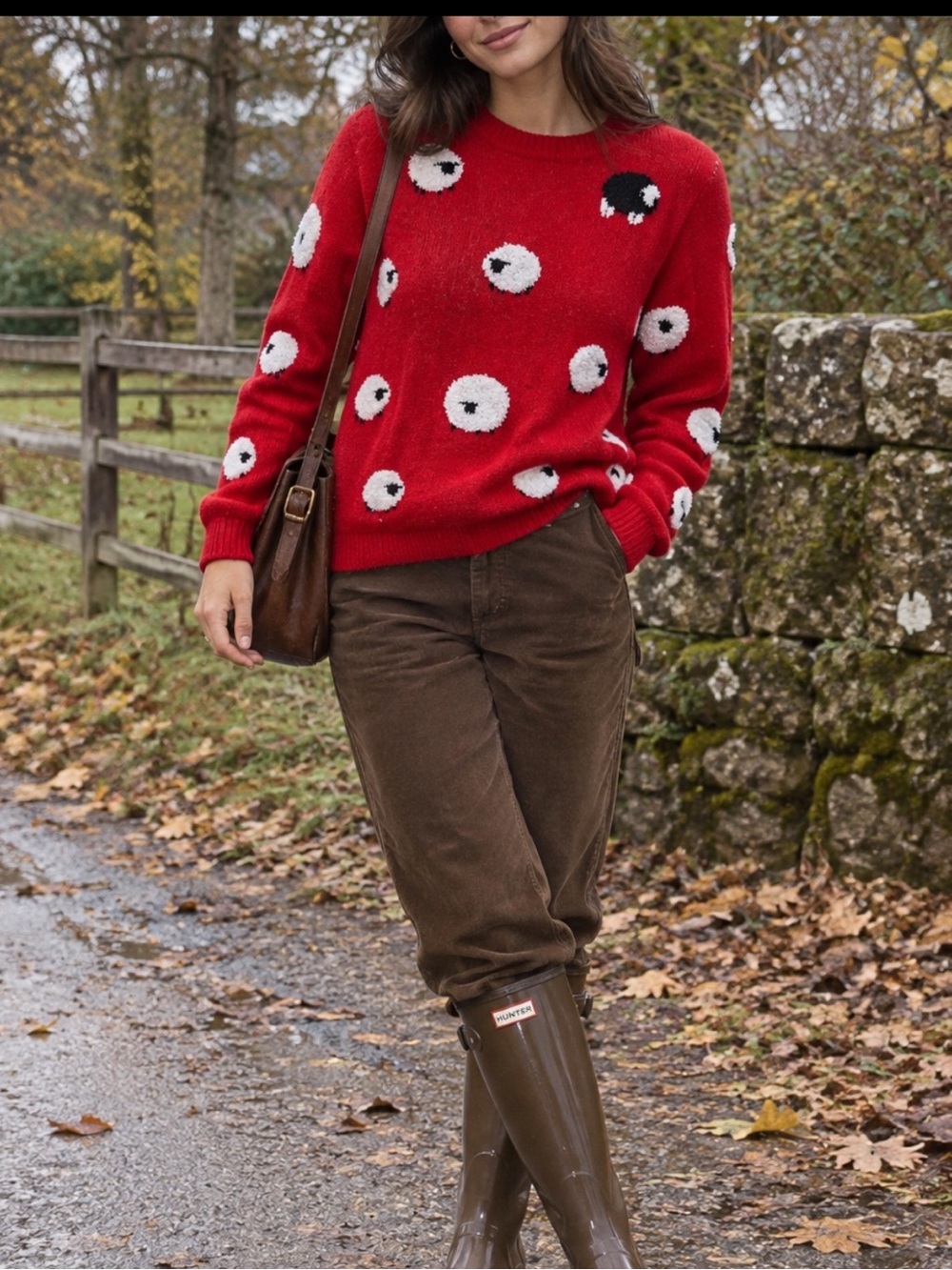 Red Sheep-Pattern Knit Sweater - 1980s Vintage Style size L